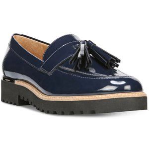 Franco Sarto Carolynn Tassel Loafer Size 9.5 WIDE Navy Blue Patent Faux Leather